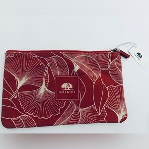 Origins Cosmetic Makeup Bag Red Floral Zip Pouch Travel Case NWT